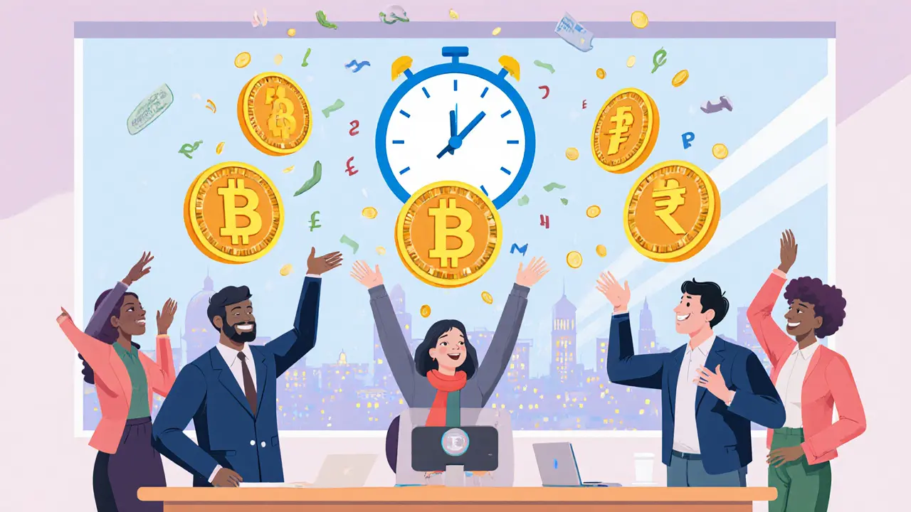 Une équipe mondiale reçoit ses salaires en USDC, qui se transforment en monnaies locales.