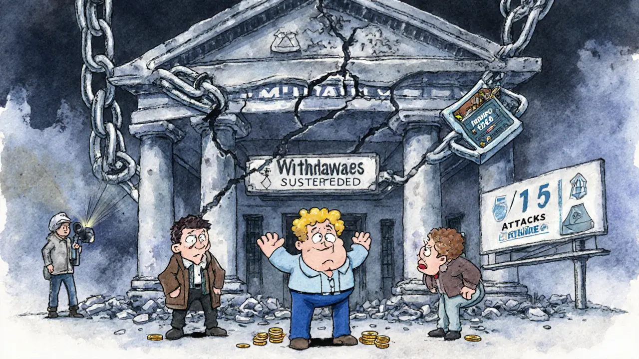 Des investisseurs face à une bourse en ruine après une attaque 51% qui a brisé leur confiance.