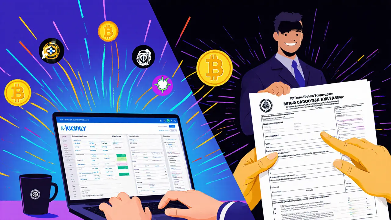 Personne utilisant un logiciel de suivi crypto pour synchroniser plusieurs échanges en une déclaration fiscale.