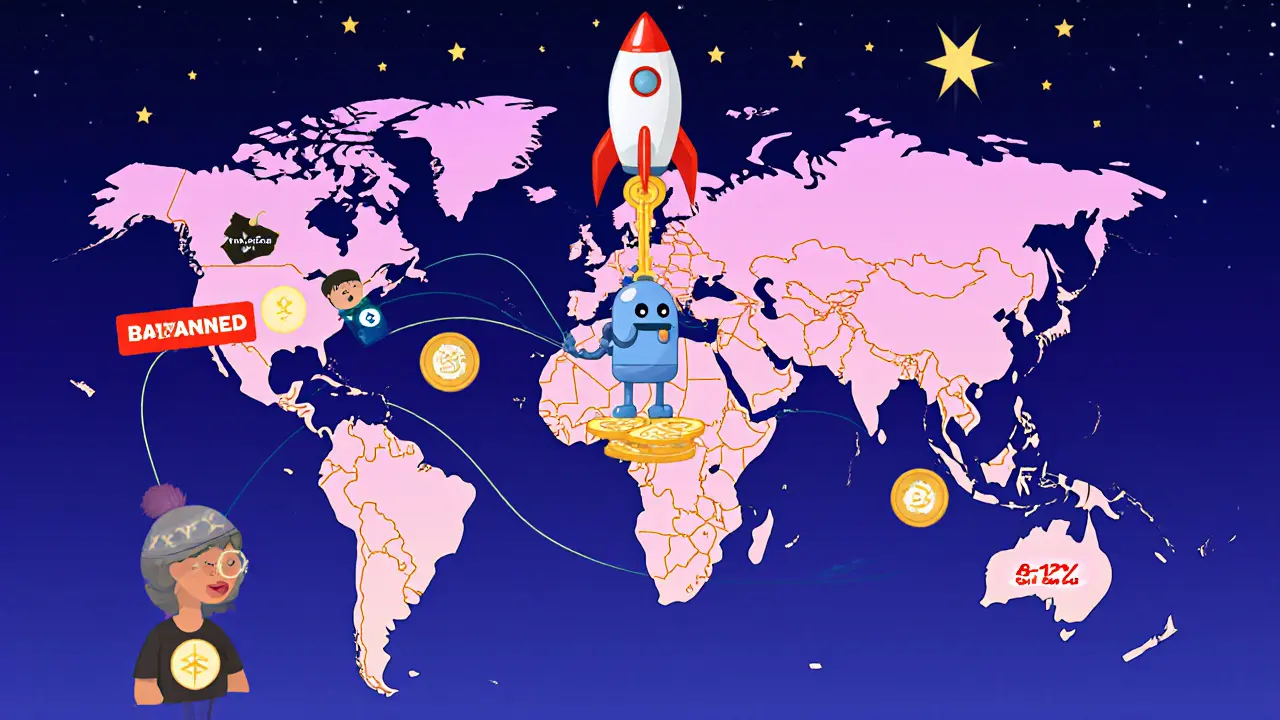 Un portefeuille Web3 OKX relié à plusieurs chaînes blockchain, avec des utilisateurs mondiaux et une zone interdite pour les États-Unis.