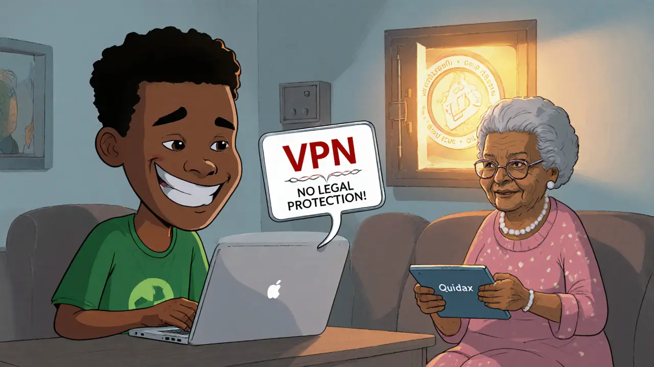 Une famille nigériane : un jeune utilise un VPN pour Binance, sa grand-mère trade en toute sécurité avec Quidax.