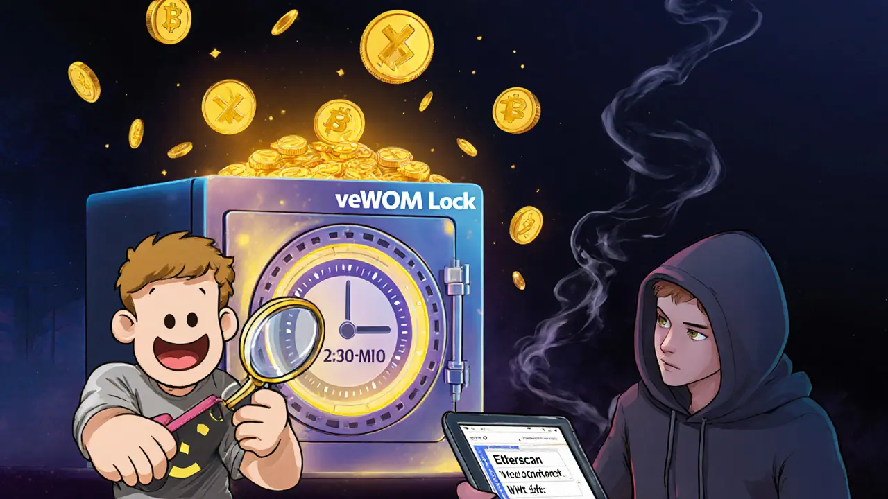 Utilisateur verrouillant des tokens WOM pour générer des récompenses WMX via un système de rendement.