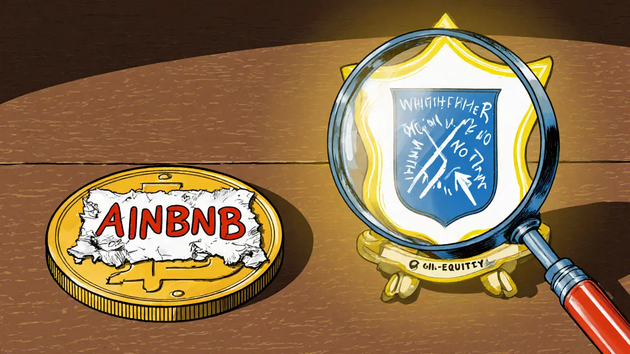 Deux tokens côte à côte : AINBNB délabré et ABNBon professionnel, soutenu par un bouclier régulé.