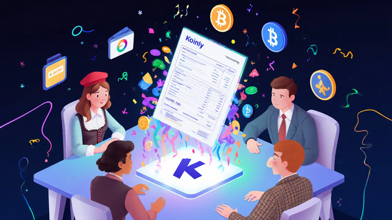 Des utilisateurs européens regardent une hologramme de déclaration fiscale qui se remplit automatiquement avec des données crypto.