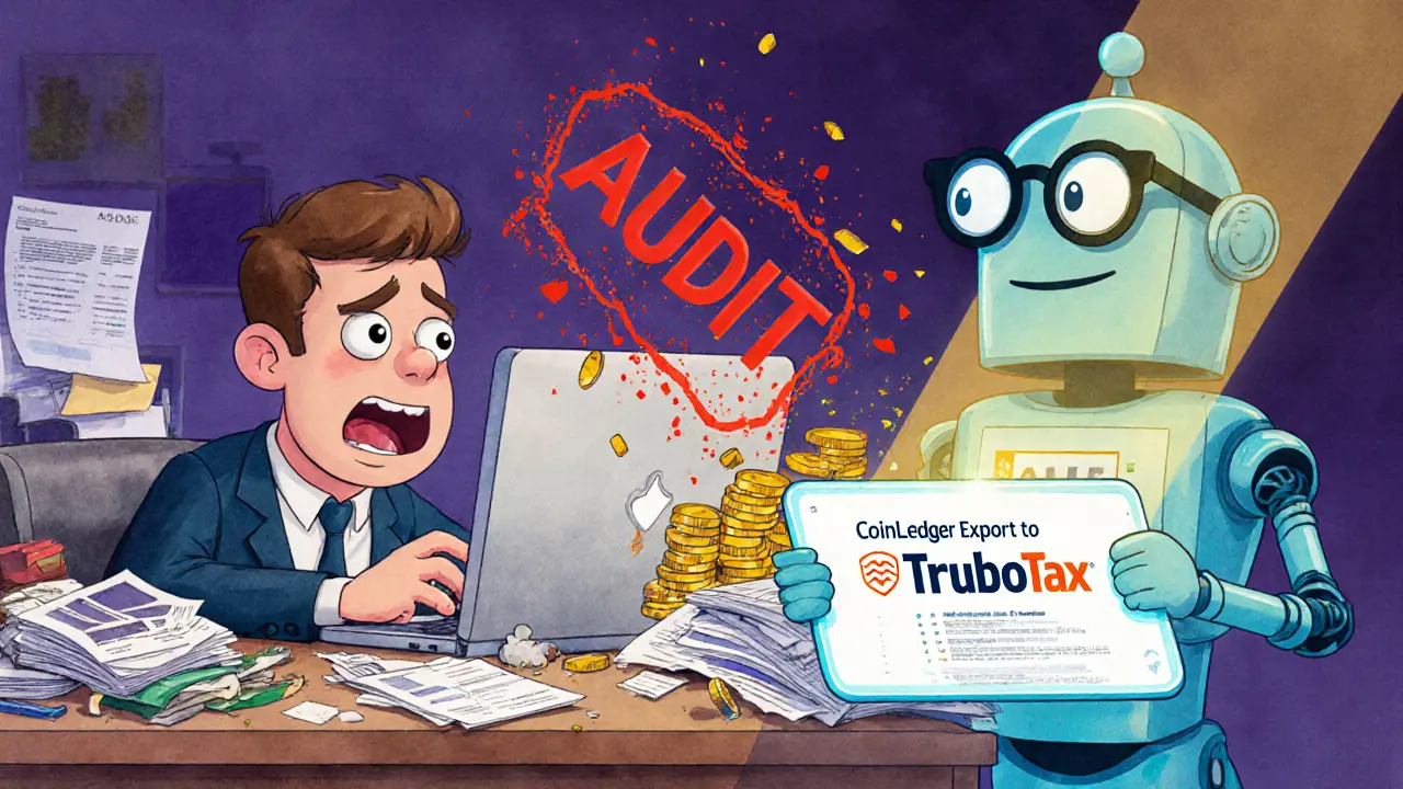 Un trader horrifié par un avertissement d&#039;audit, tandis qu&#039;un robot lui offre une solution fiable avec CoinLedger.