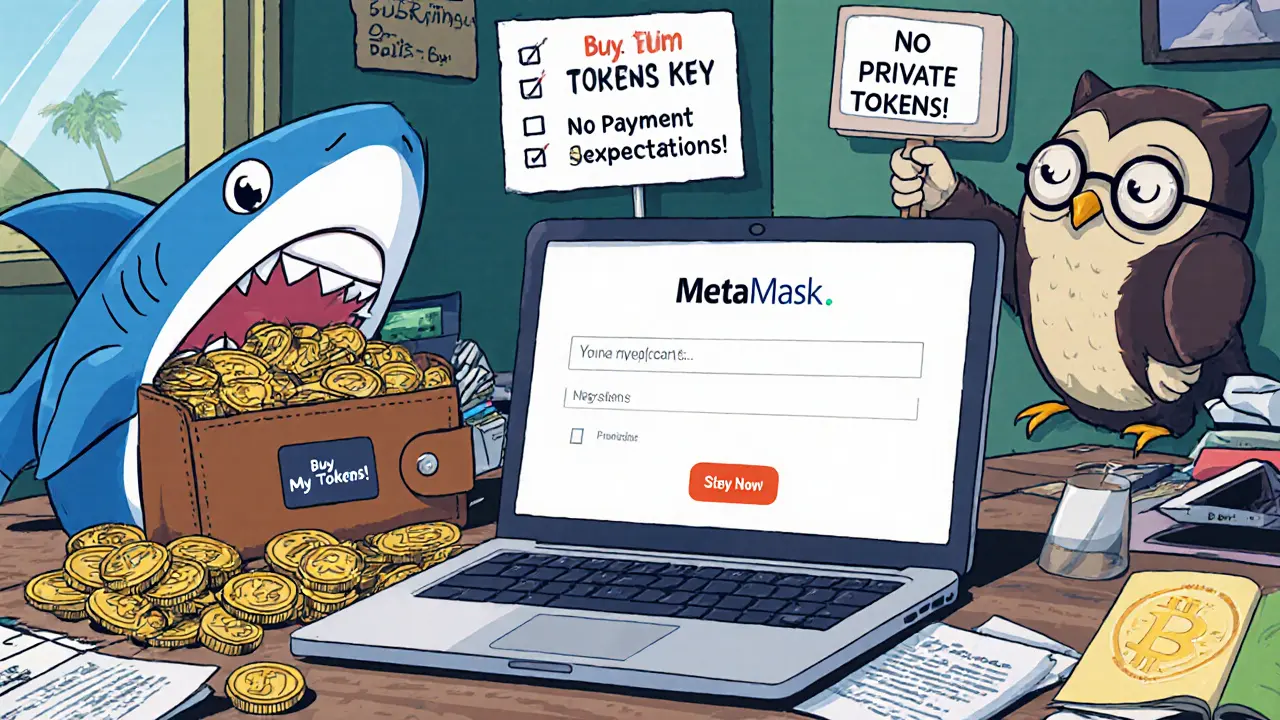 Une scène de bureau avec un portefeuille crypto et des jetons DUET insignifiants.