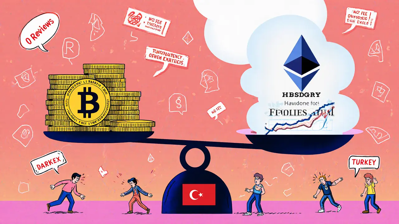 Une balance où Darkex, sans transparence, pèse moins lourd que les exchanges fiables avec un drapeau turc brisé.