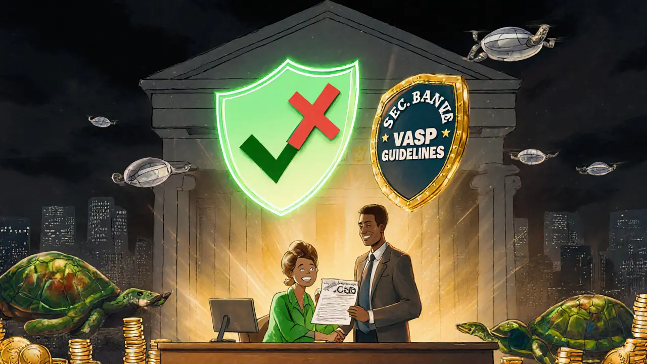 Licence crypto délivrée par la SEC en 2023, lumière dorée et guide réglementaire.