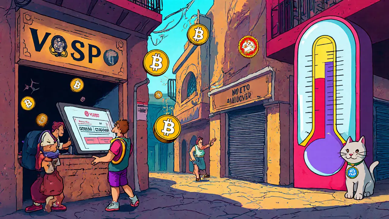 Un commerçant argentin acceptant un paiement en crypto, tandis qu&#039;un touriste est rejeté par une banque.