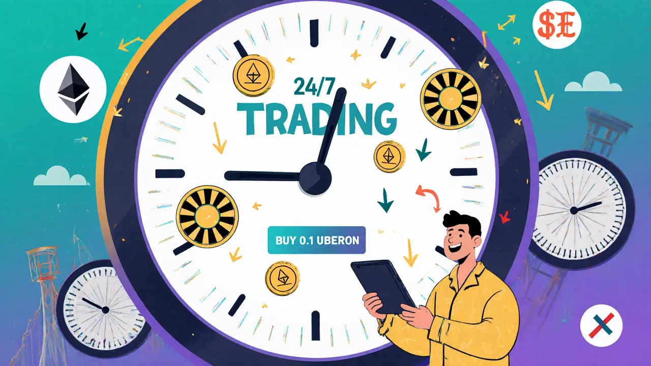 Un investisseur achète des UBERon à 24h/24 tandis que des dividendes se transforment automatiquement en nouveaux jetons.