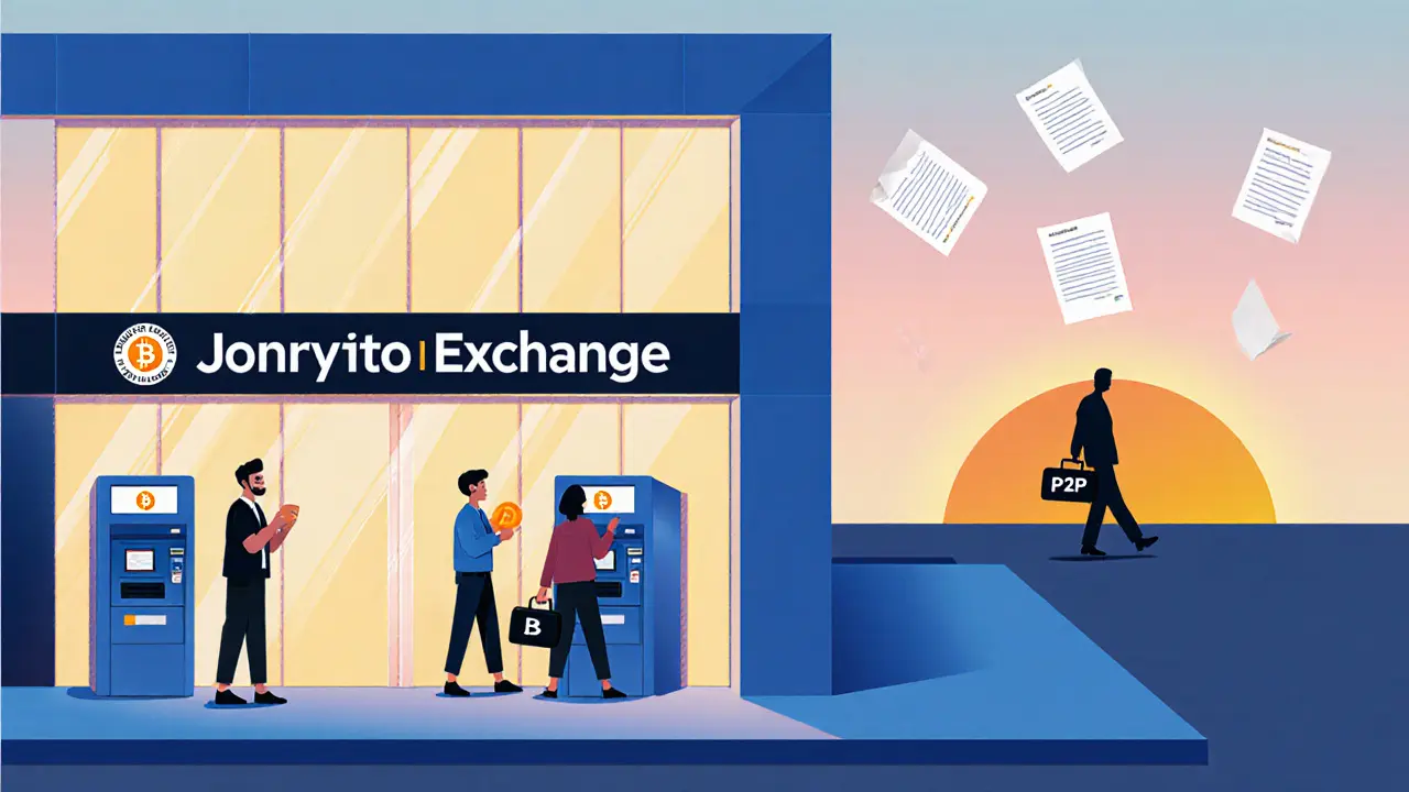 Des clients achètent des cryptos légalement dans une banque moderne en Jordanie, tandis qu&#039;un ancien système disparaît.