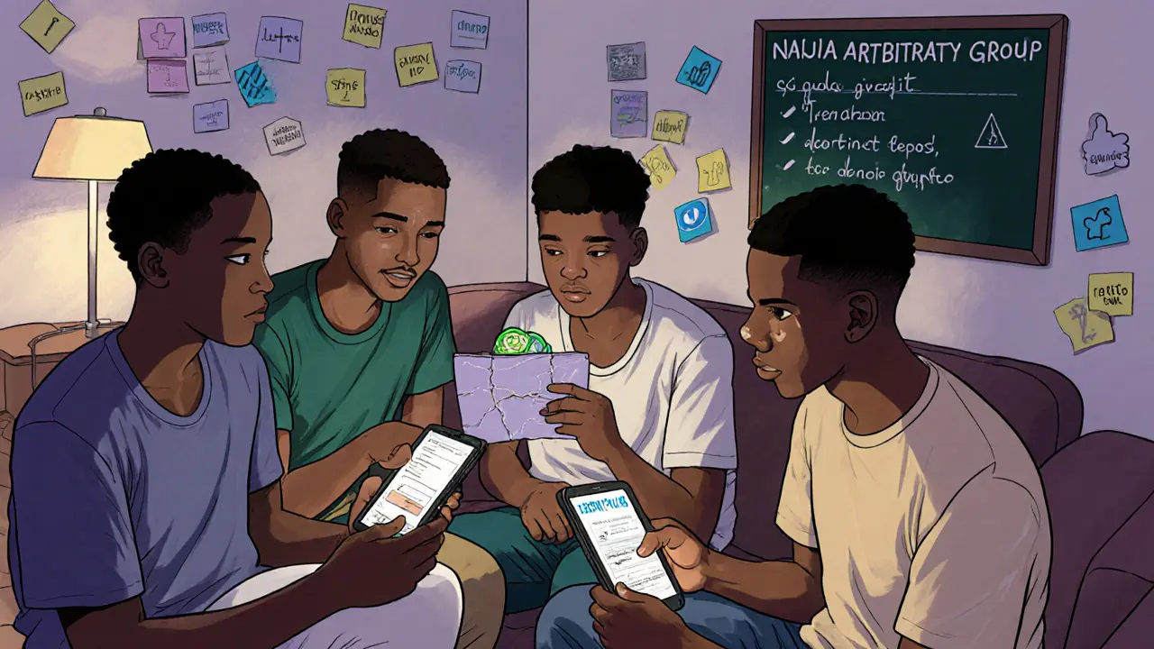 Groupe d&#039;étudiants vérifiant une transaction crypto via un protocole de confiance, entourés de notes et d&#039;écrans de téléphone.