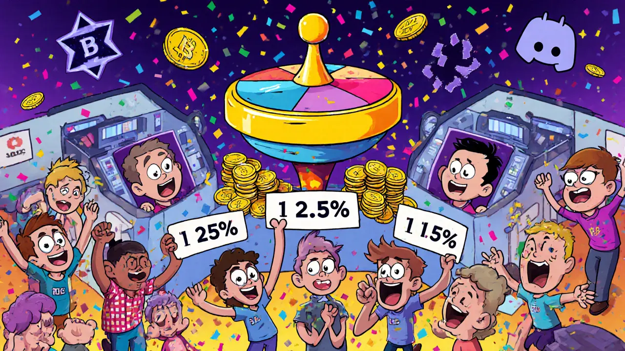 Trois guildes compétitives se disputent des récompenses de jetons dans un serveur Discord animé.