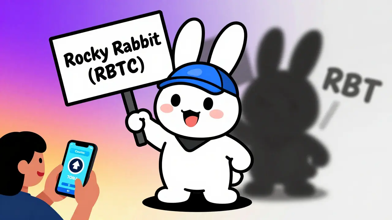 Un lapin joyeux avec un jeu tap-to-earn face à un lapin fantôme vide, symbolisant la différence entre un vrai projet et une entrée fantôme.