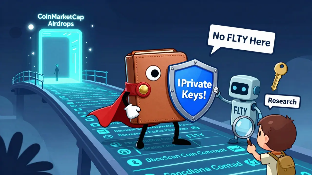 Un portefeuille héroïque bloque un robot 'Paddle Coin' sur un pont de contrats intelligents, tandis que CoinMarketCap reste vide.