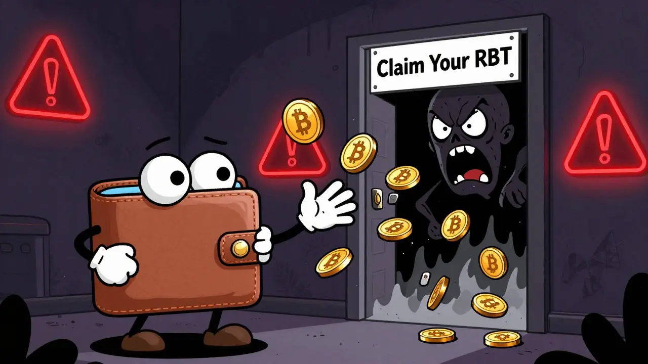 Un portefeuille qui rejette des jetons RBT alors qu&#039;une porte malveillante aspire ses autres actifs cryptos.