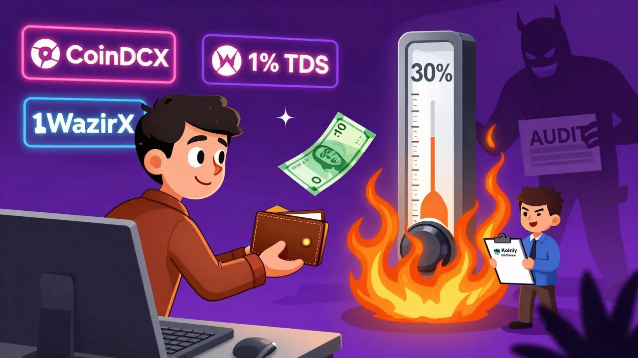 Un transfert crypto avec une griffe de taxe à 1 % qui arrache des roupies, tandis qu&#039;un métreur de 30 % s&#039;embrase.