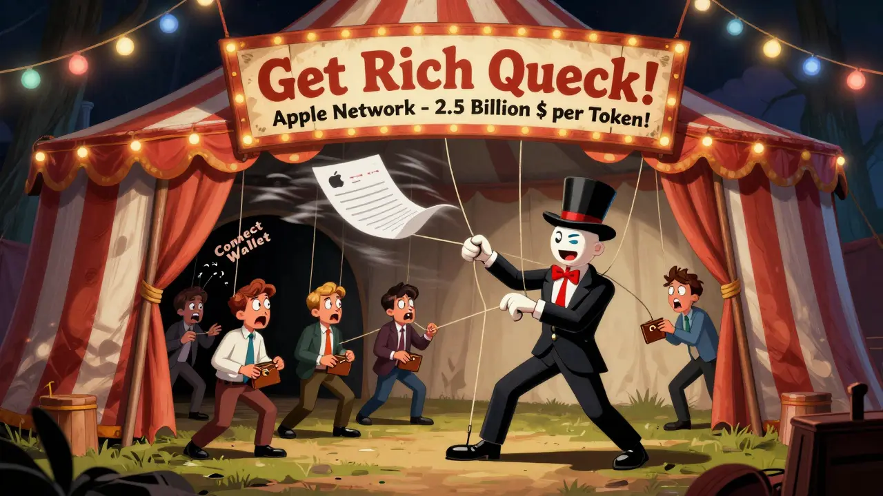 Tente de forain trompeuse avec des investisseurs manipulés par un marionnettiste portant des logos d'entreprises célèbres.