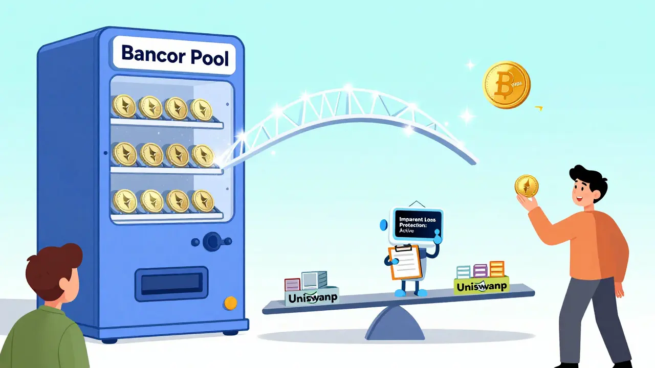 Un investisseur dépose un seul token dans une machine Bancor qui protège contre la perte impermanente.