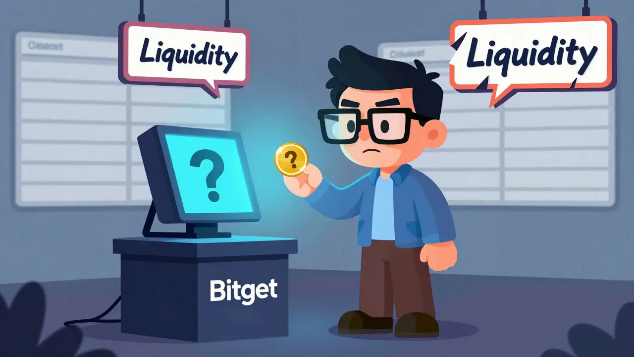 Un trader hésitant devant un écran de trading minuscule avec un seul jeton VALUE et des ordres vides.