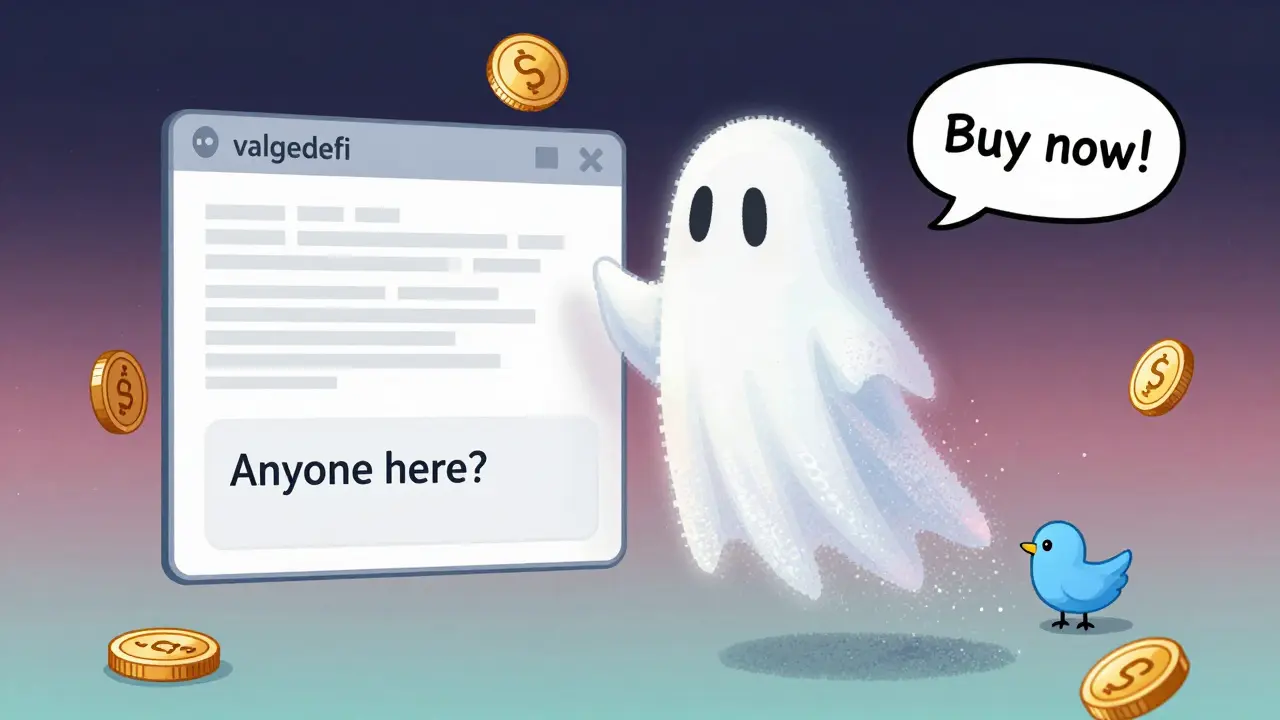 Une silhouette fantomatique au-dessus d'un dépôt GitHub abandonné, entourée de jetons et d'un oiseau Twitter.