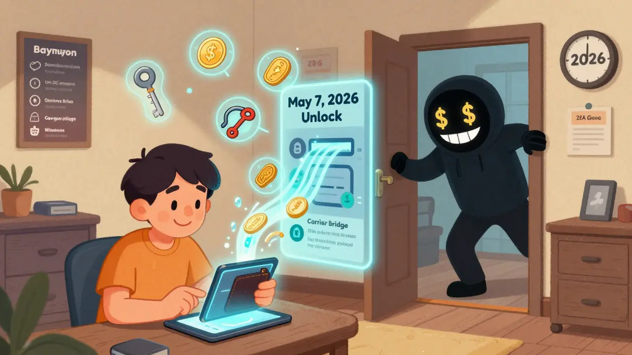 Utilisateur recevant des jetons ATA lors du déblocage de mai 2026, entouré d'outils du réseau et chassant un escroc.