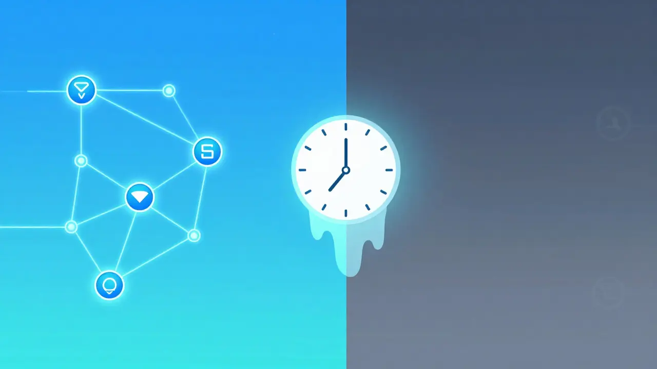 Noeuds blockchain connectés avec éclairage néon bleu et gris