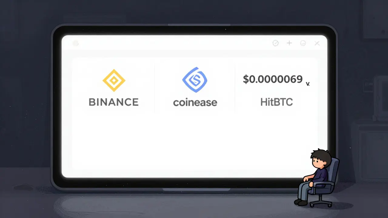 Un tableau de trading presque vide montre un jeton SNAKES qui perd de la valeur, entouré de logos d'échanges flous.