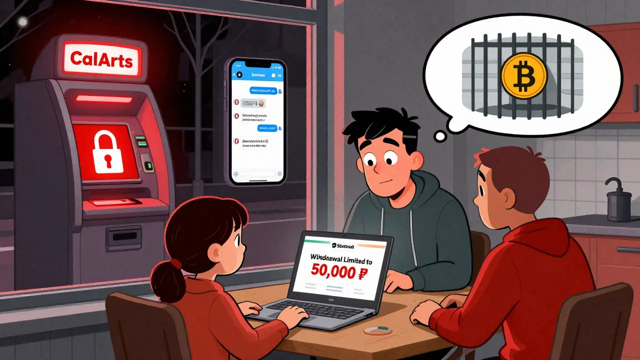 Une famille russe découvre que leur retrait de crypto est bloqué à 50 000 roubles, avec un intermédiaire clandestin sur téléphone.