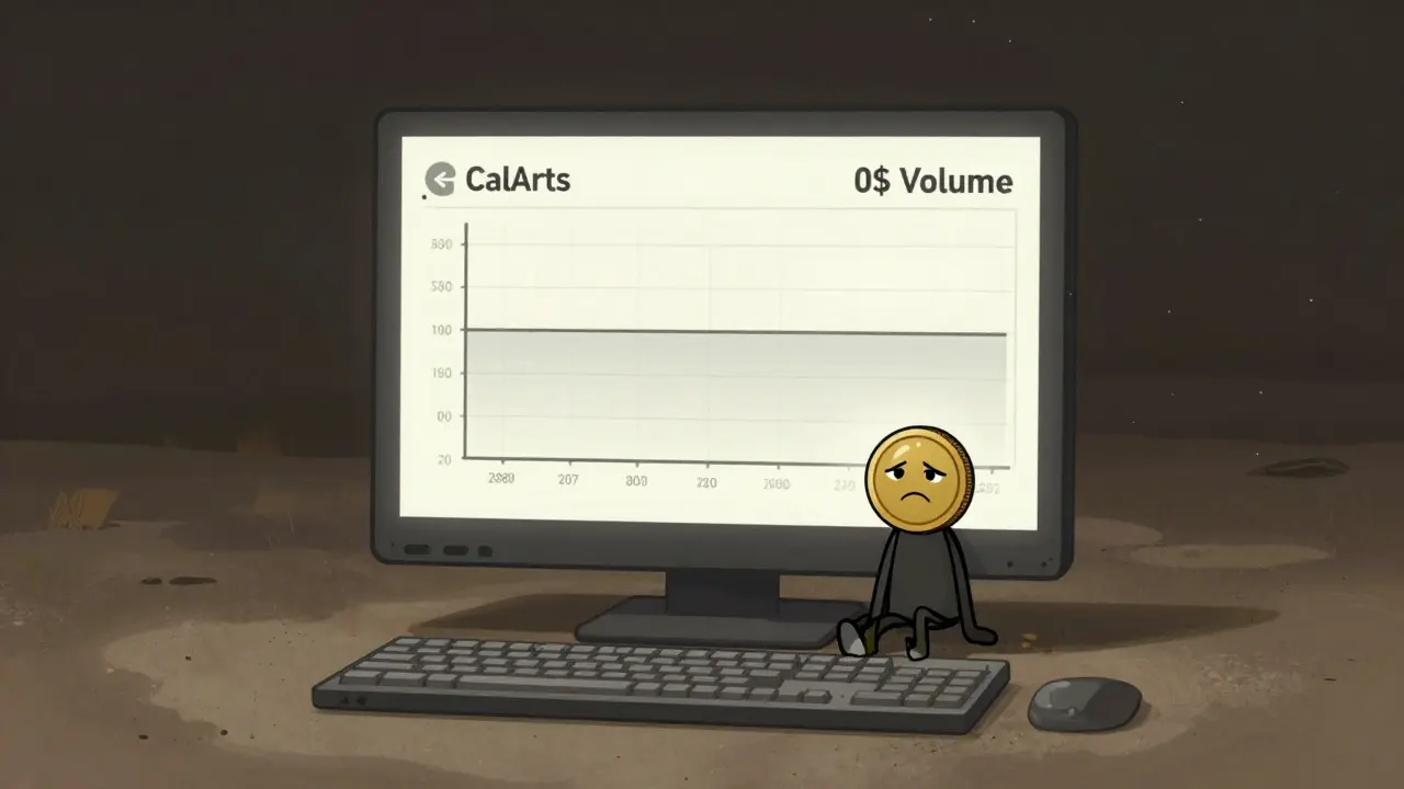 Écran d'ordinateur triste affichant un volume d'échange nul pour le Zugacoin