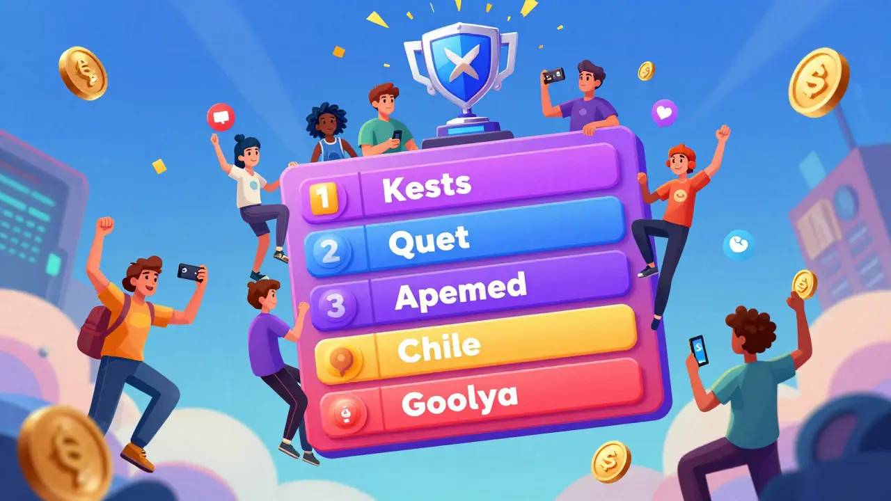 Personnages montant un classement numérique pour gagner des jetons GMT et des NFT.