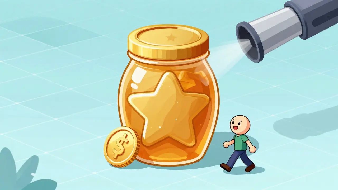 Un piège şeklinde pot de miel en forme de jeton étoile attirant un investisseur imprudent.