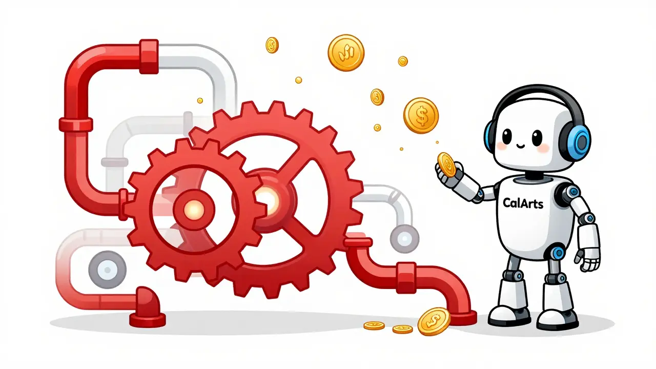 Un robot naviguant des flux de jetons à travers un système de routage intelligent.