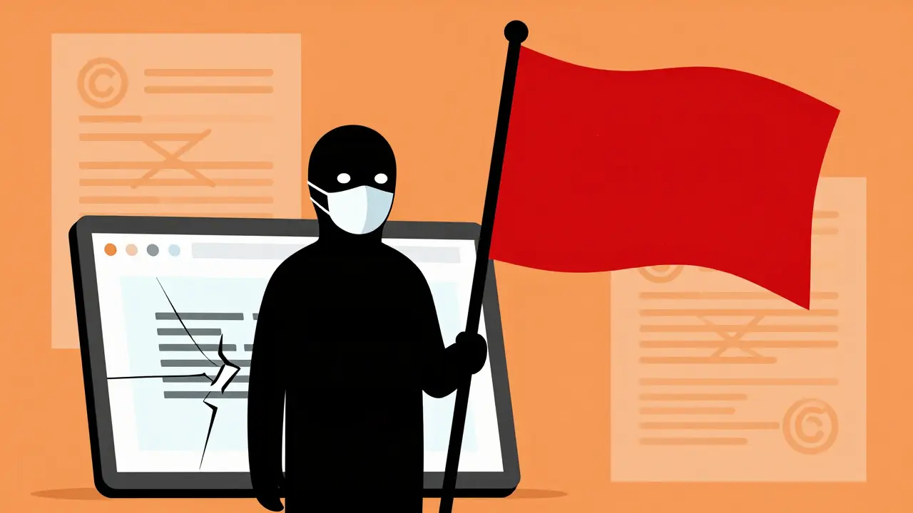 Drapeau rouge et site web hors ligne illustrant les risques du token