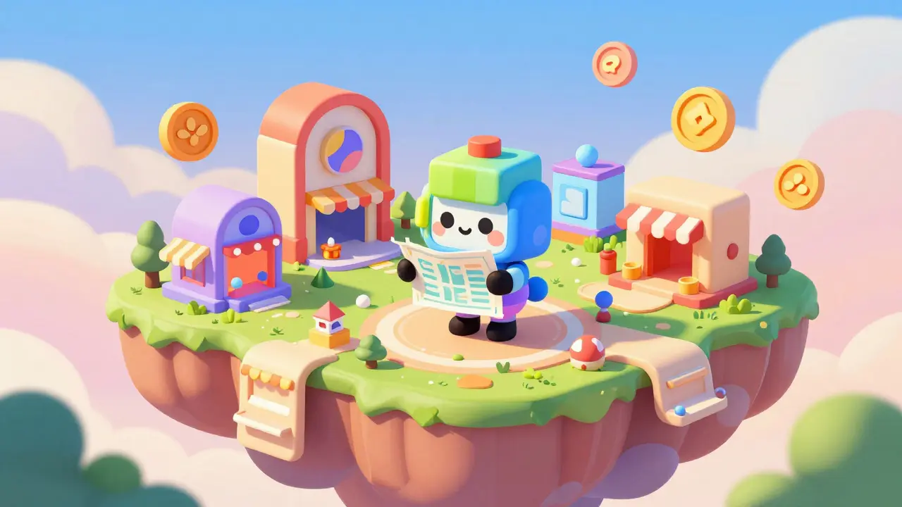 Paysage virtuel coloré avec un personnage sur une parcelle de terre numérique