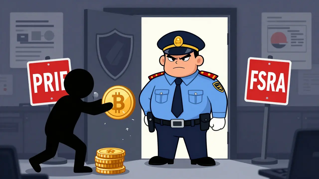 Personnage régulateur calarts rejetant les jetons privés et stablecoins algorithmiques interdits