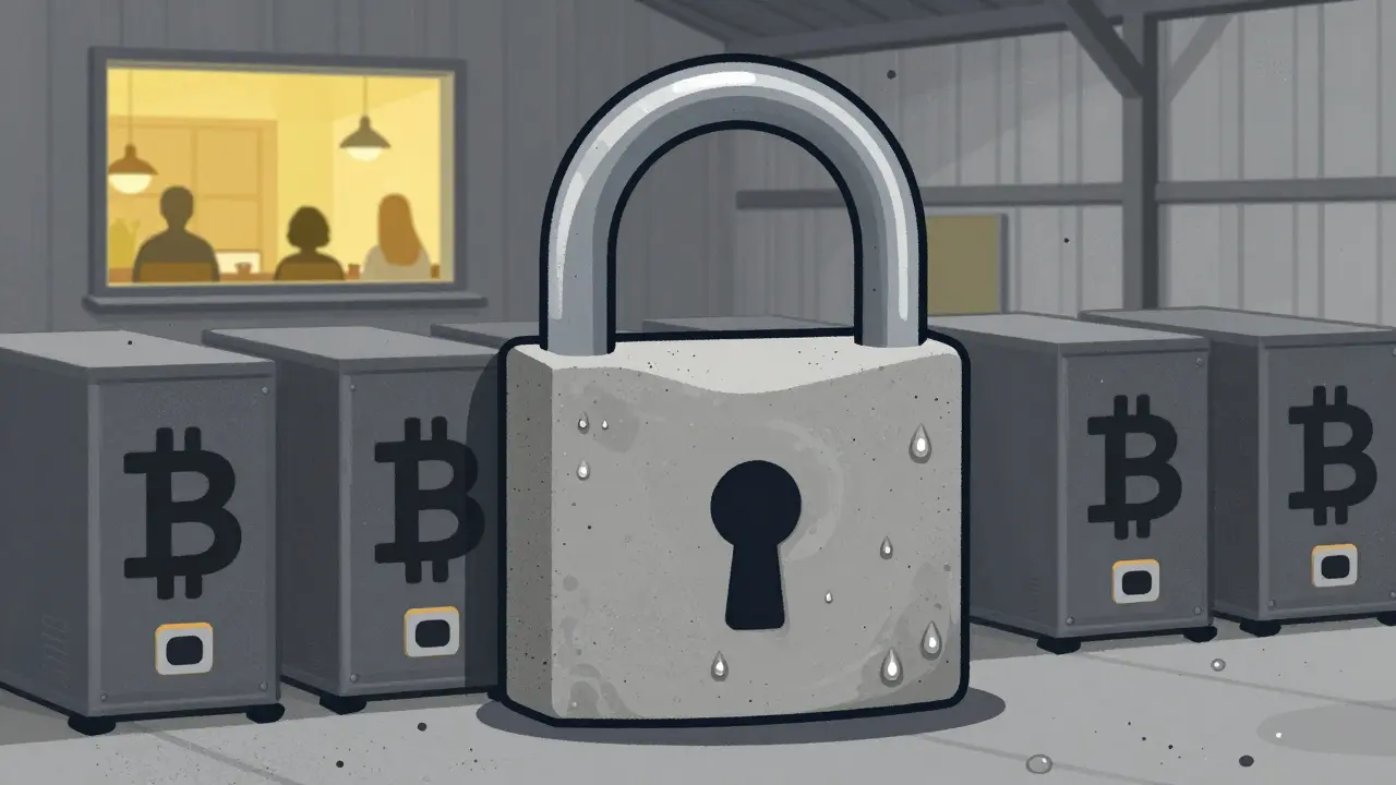 Cadenas conceptuel verrouillant les mineurs de Bitcoin pour protéger les résidents locaux