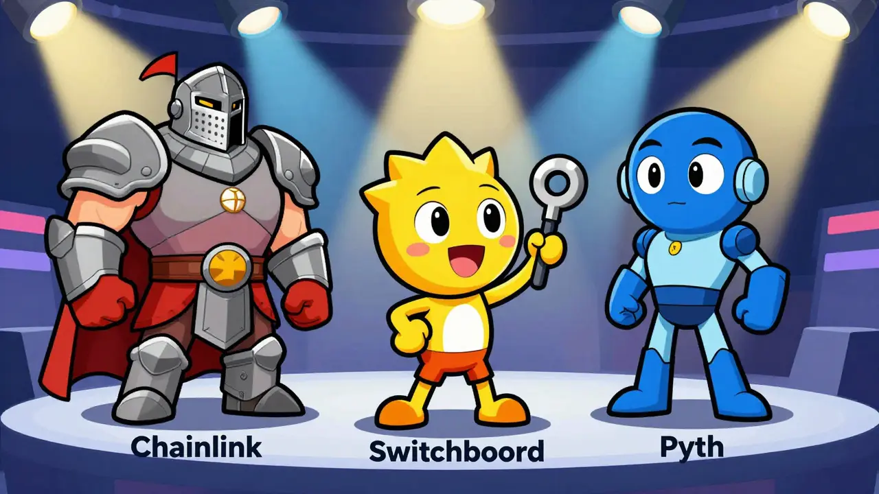Comparaison visuelle ludique entre Switchboard, Chainlink et Pyth
