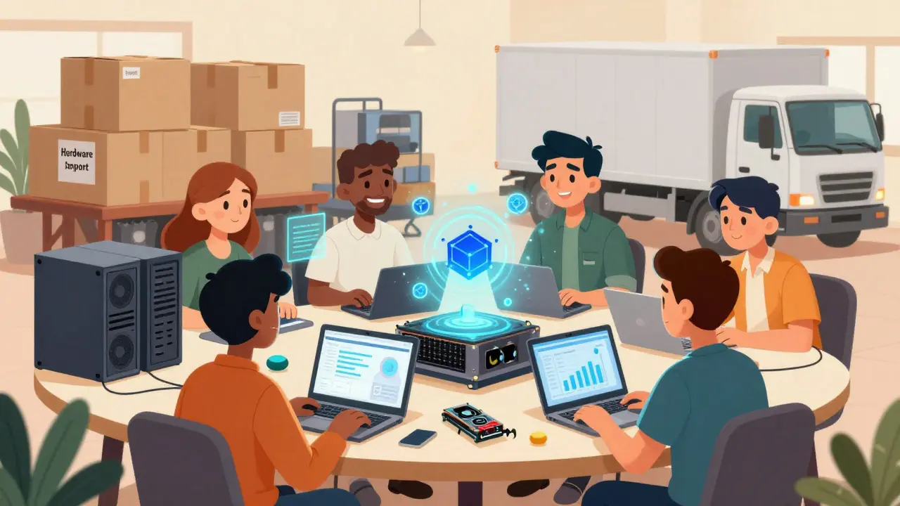 Développeurs syriens construisant une infrastructure blockchain locale