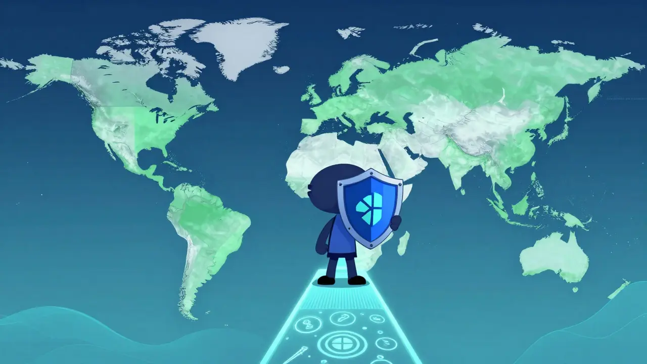 Illustration CalArts : carte mondiale et bouclier de sécurité zk-STARKs pour les réserves