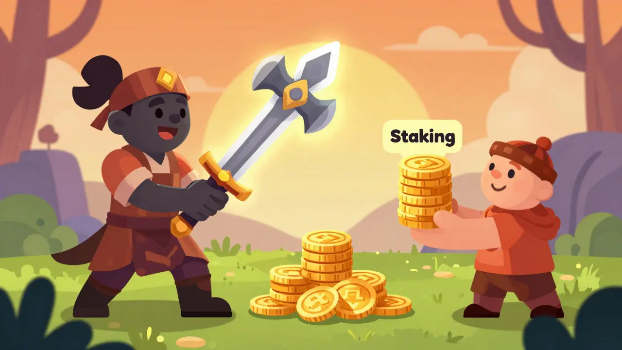 Illustration du jeu Knight War : crafting d'armes et staking de tokens