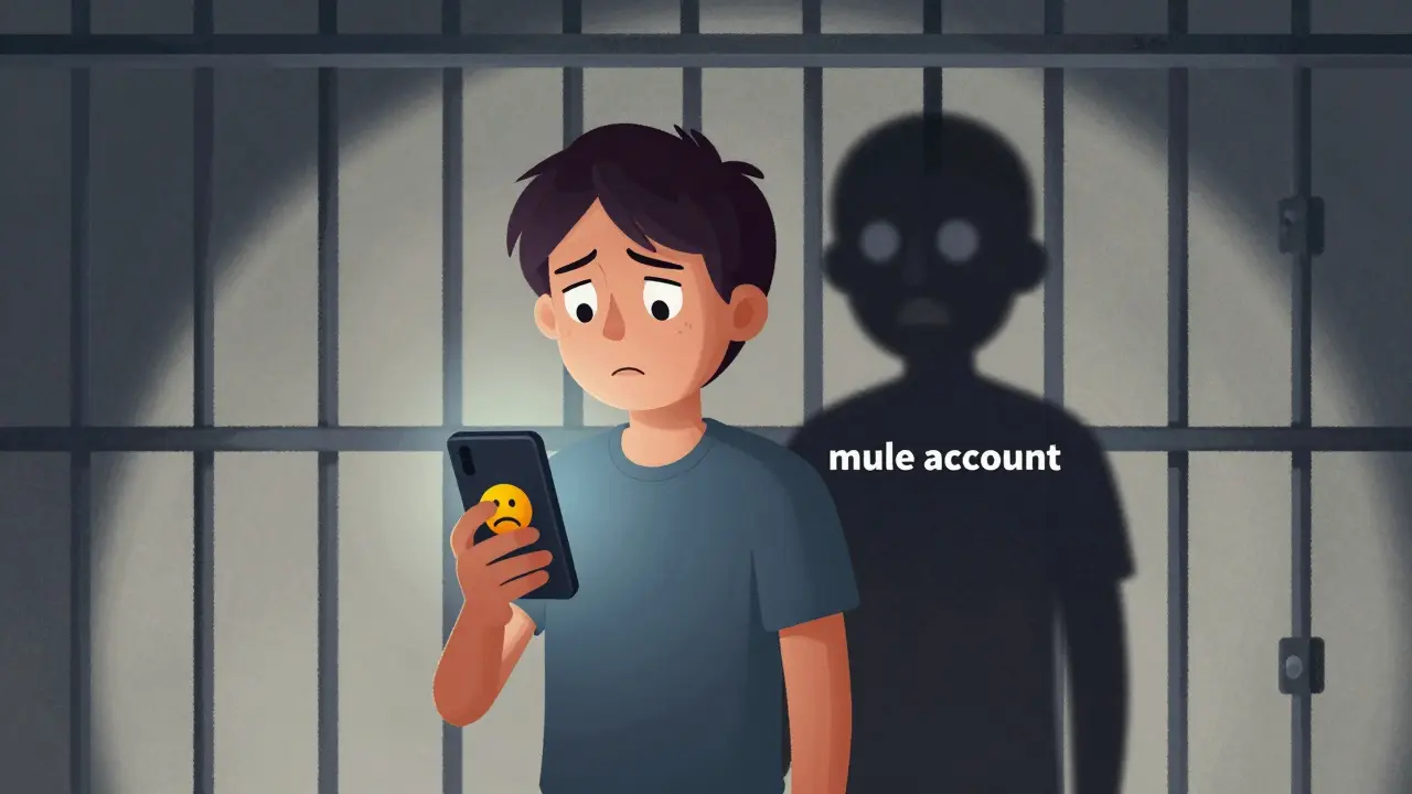 Personnage calarts inquiet devant une cellule de prison pour fraude crypto