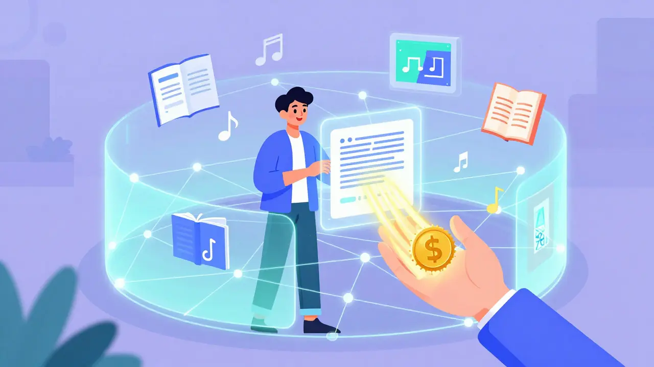 Artiste recevant des redevances instantanées via la blockchain