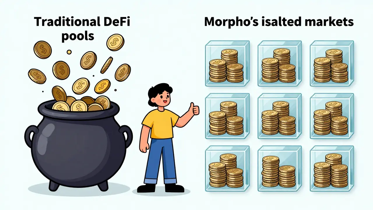 Comparaison visuelle entre pools uniques et marchés isolés de Morpho