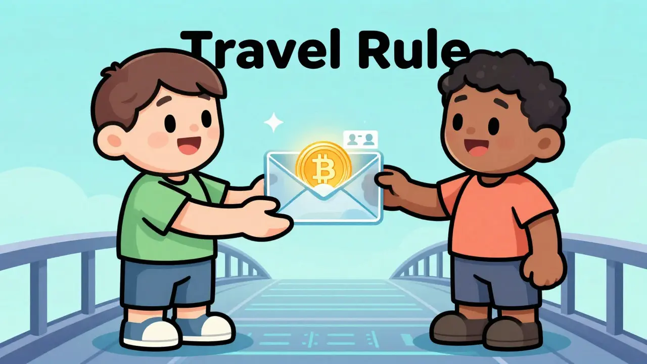 Deux personnages échangeant une crypto avec des données d'identité visibles