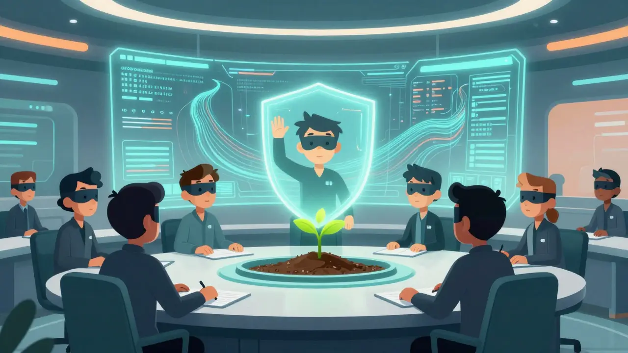 Équipe anonyme gérant des flux de données holographiques dans une salle de contrôle futuriste