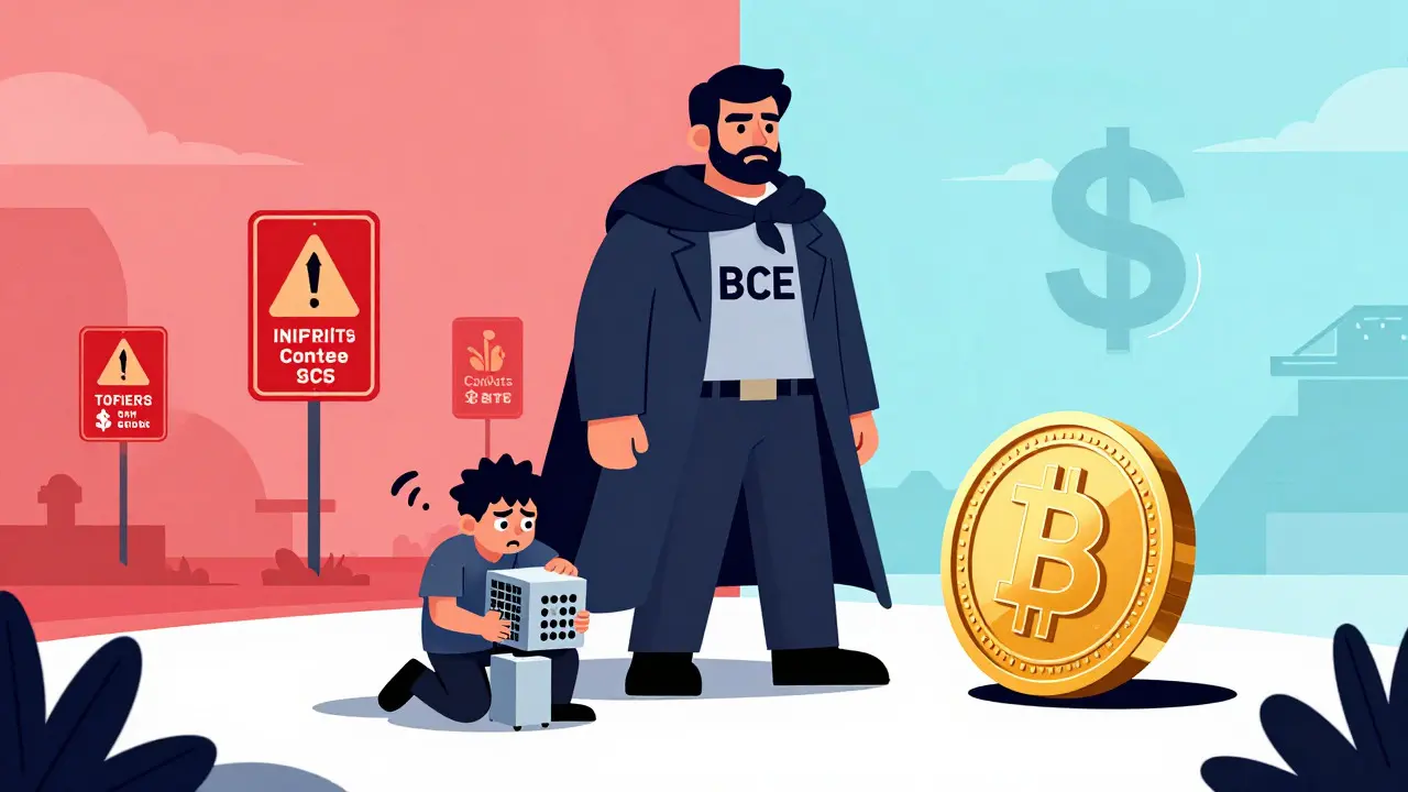 Illustration conceptuelle des restrictions bancaires et du minage difficile