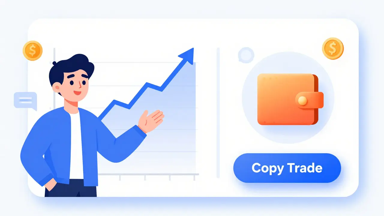 Interface de trading sociale montrant un streamer et des boutons d'action
