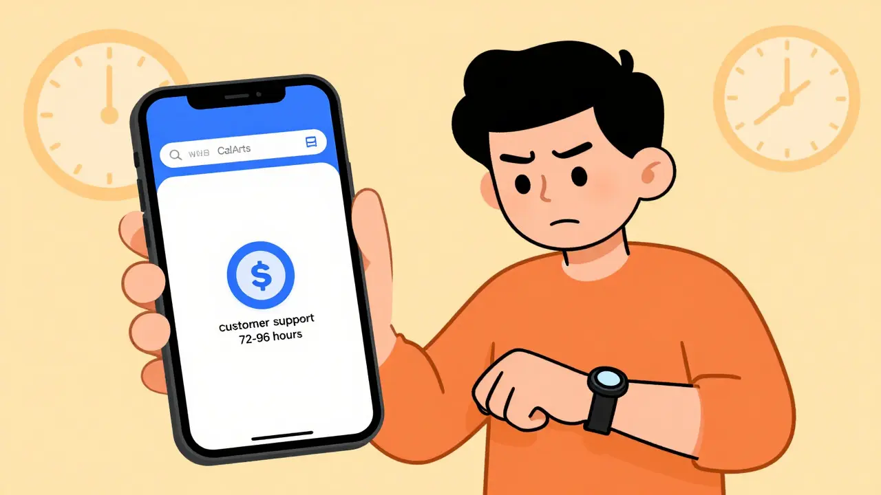 Utilisateur frustré utilisant un navigateur mobile lent pour accéder à son compte, illustrant le manque d'app native.