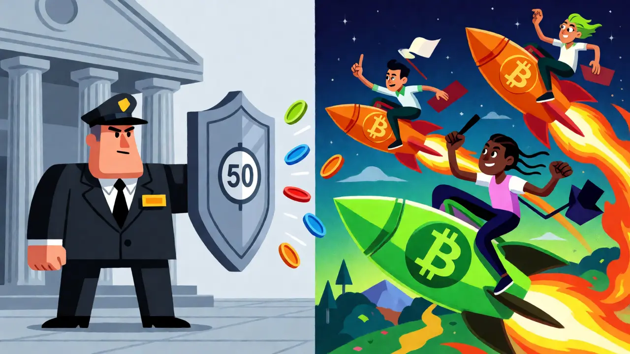 Contraste visuel entre un marché forex régulé et un marché crypto chaotique.